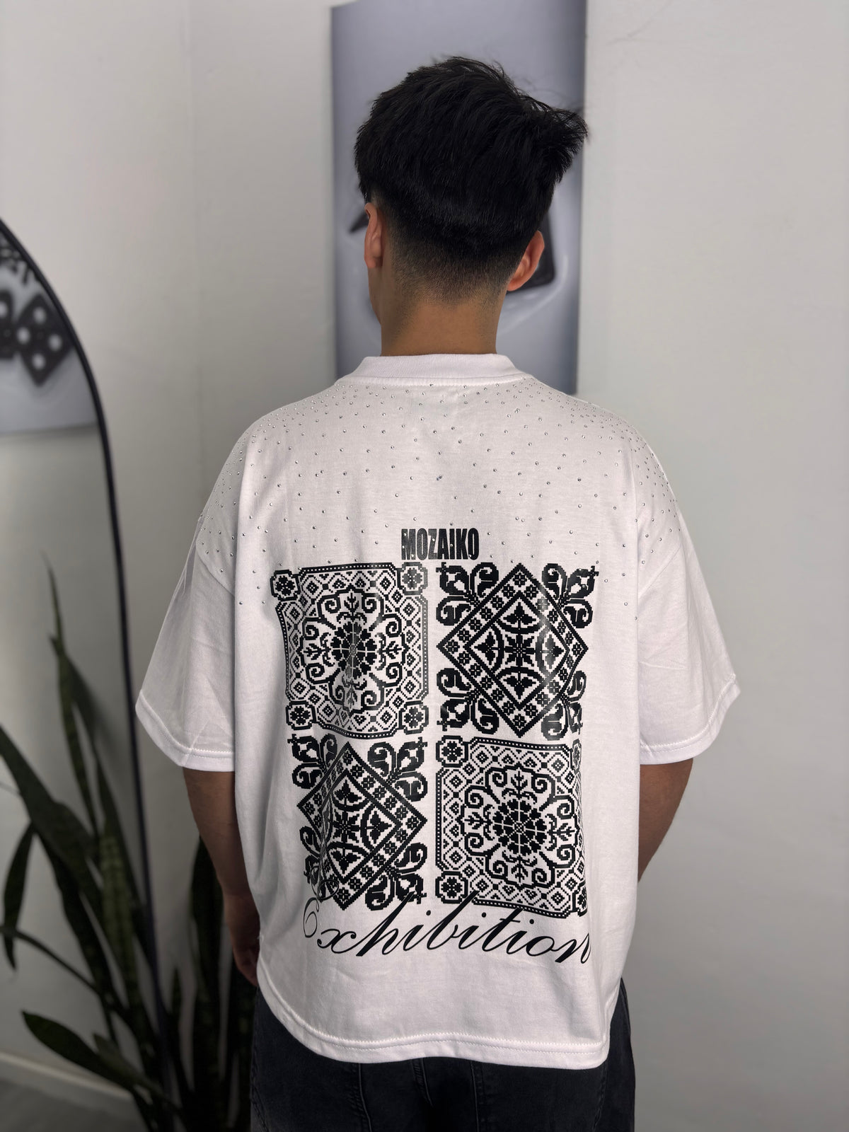 REMERA BOXY STRASS WHITE